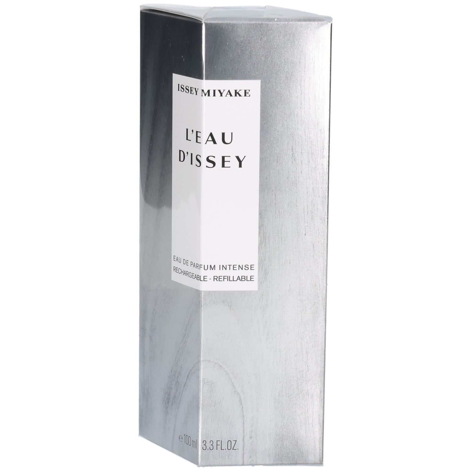 Issey Miyake L'Eau d'Issey Eau de Parfum Intense, 100ml, silberne Verpackung.