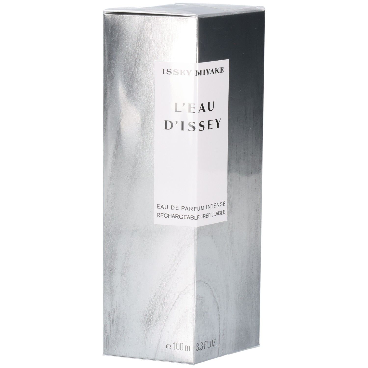 Issey Miyake L'Eau d'Issey Eau de Parfum Intense, 100ml, silberne Verpackung.
