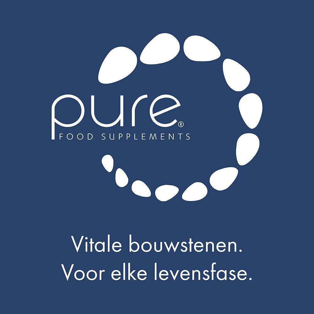 Logo van Pure Food Supplements. Tekst: Fundamentele bouwstenen. Voor elke levensfase.