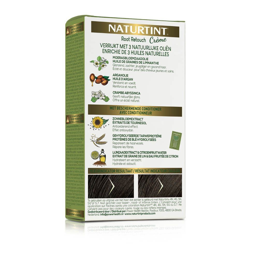 Naturtint Root Retouch Crème verpakking met ingrediënten zoals zonnebloemextract en arganolie.