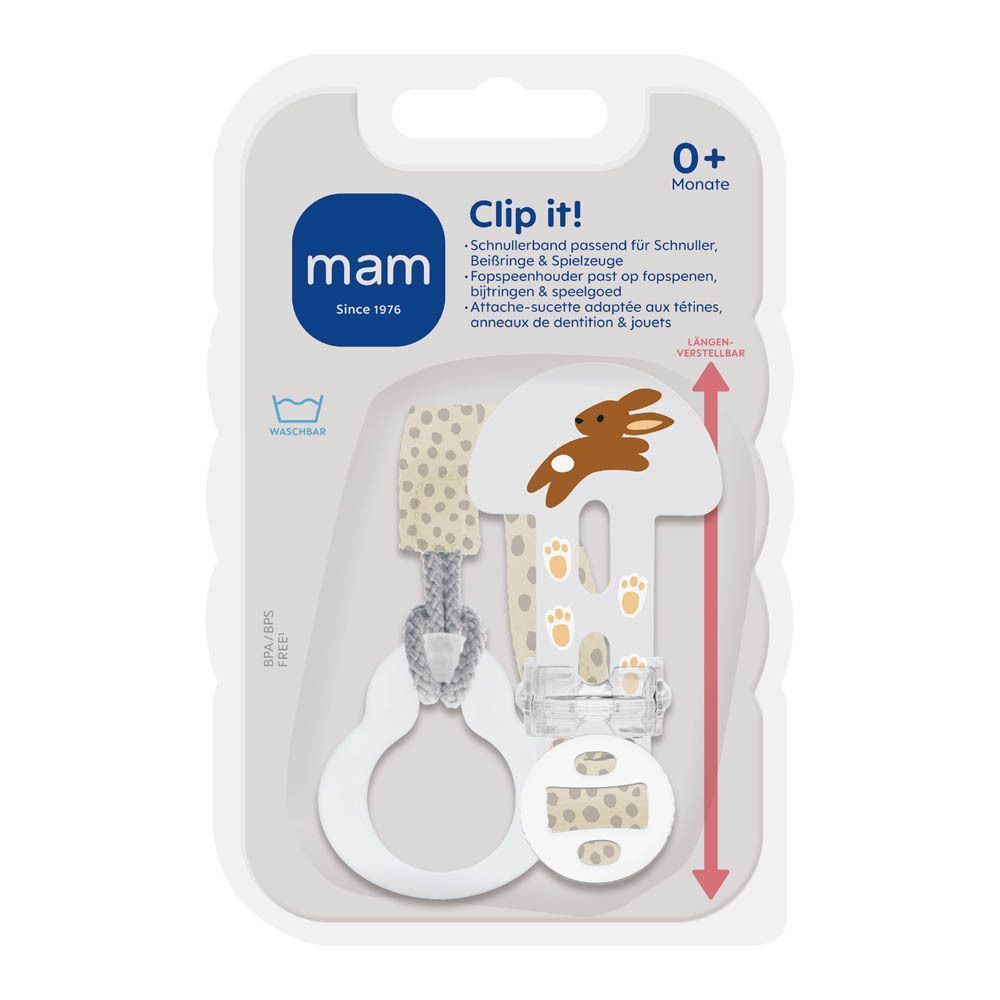 Mam Clip it! Fopspeenkoord met flamingo, BPA-vrij, wasbaar.