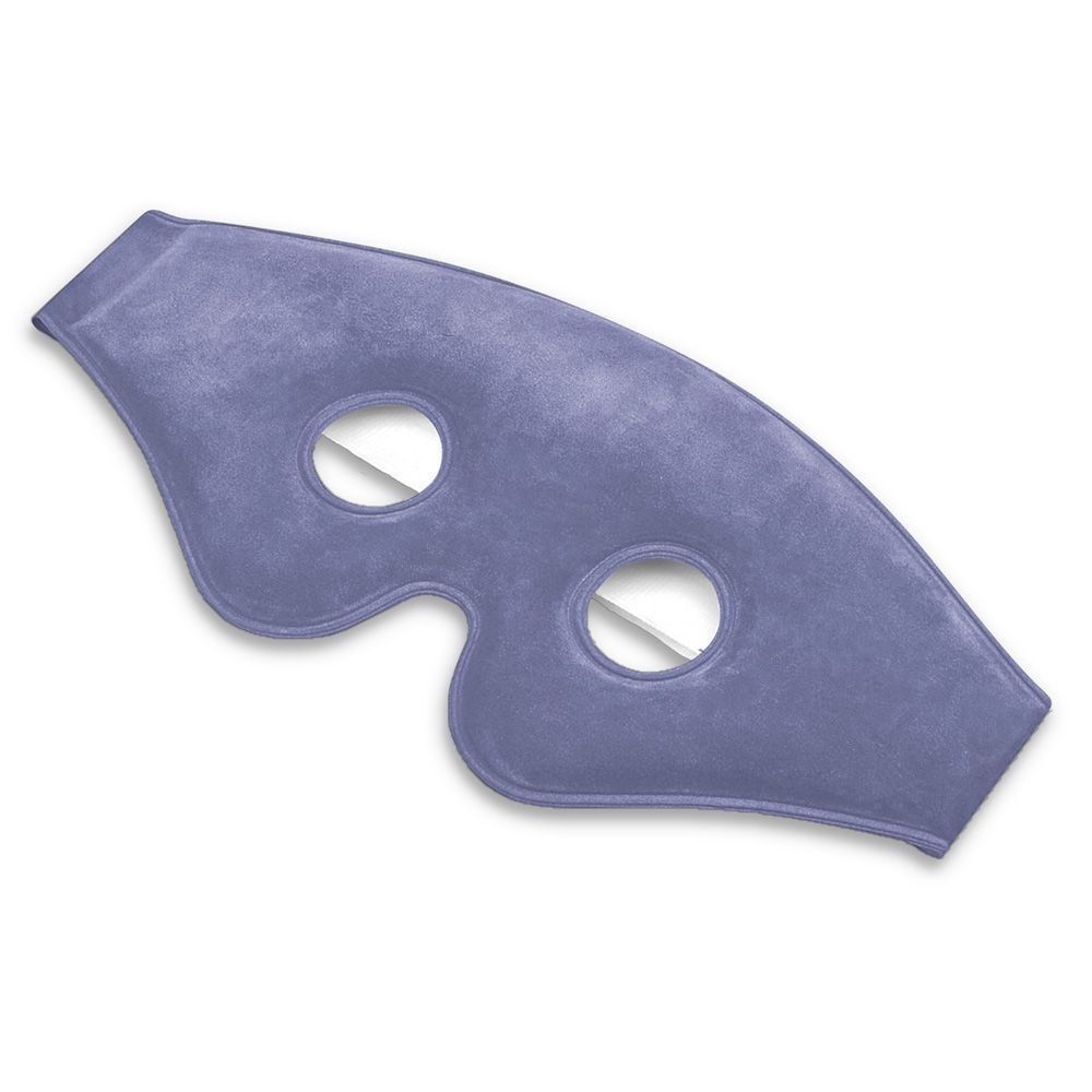 Blauw gezichtsmasker met twee ooggaten. Zacht materiaal, vorm voor het gezicht.
