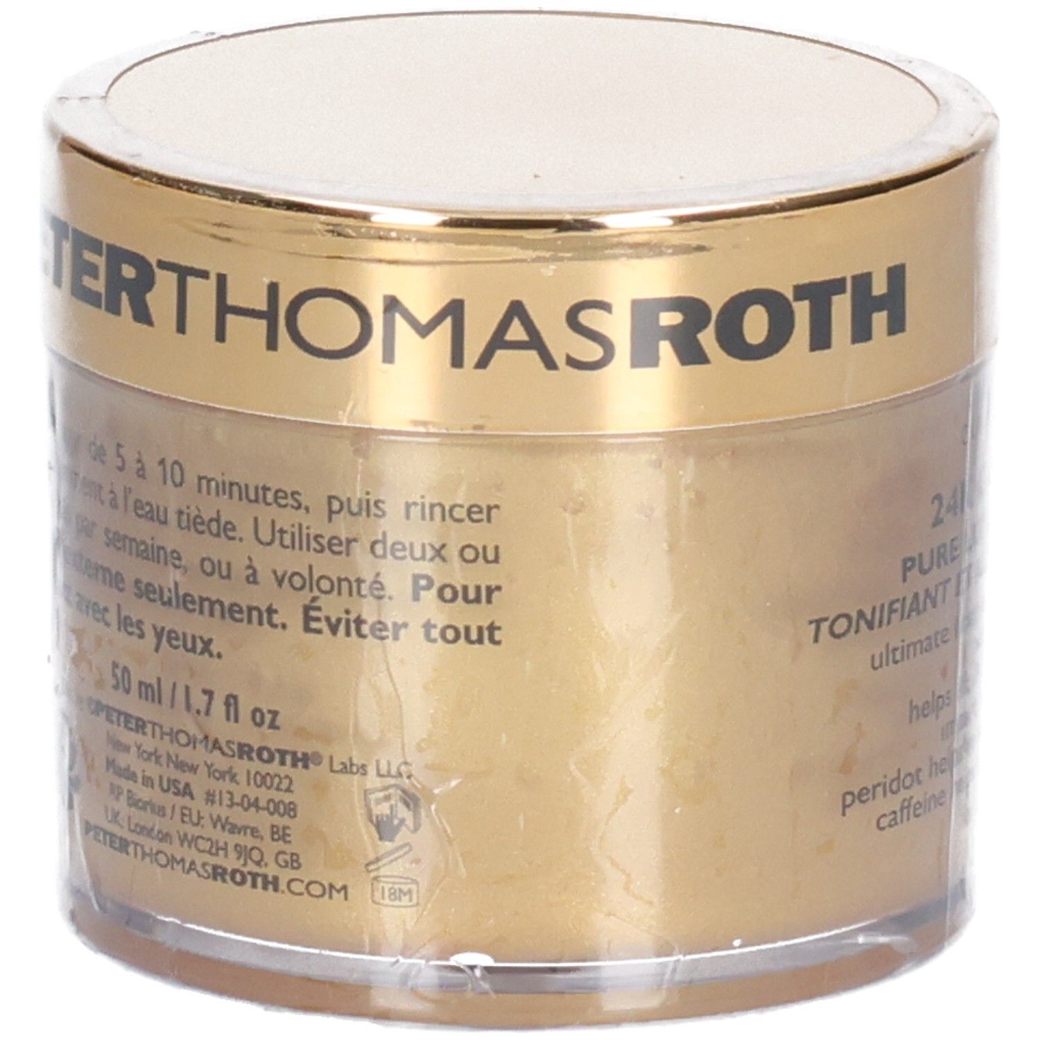 Peter Thomas Roth 24K Gold Mask: Rückseite mit Anwendungshinweisen und Inhaltsstoffen.