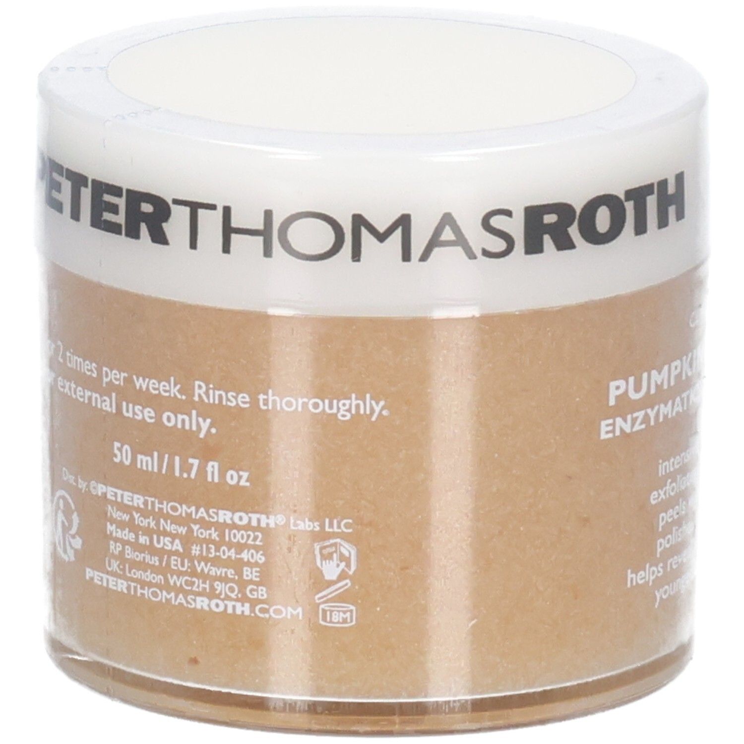 Peter Thomas Roth Pumpkin Maske, 50ml. Enthält Inhaltsstoffe wie Kürbisenzym und Alpha-Hydroxysäure.