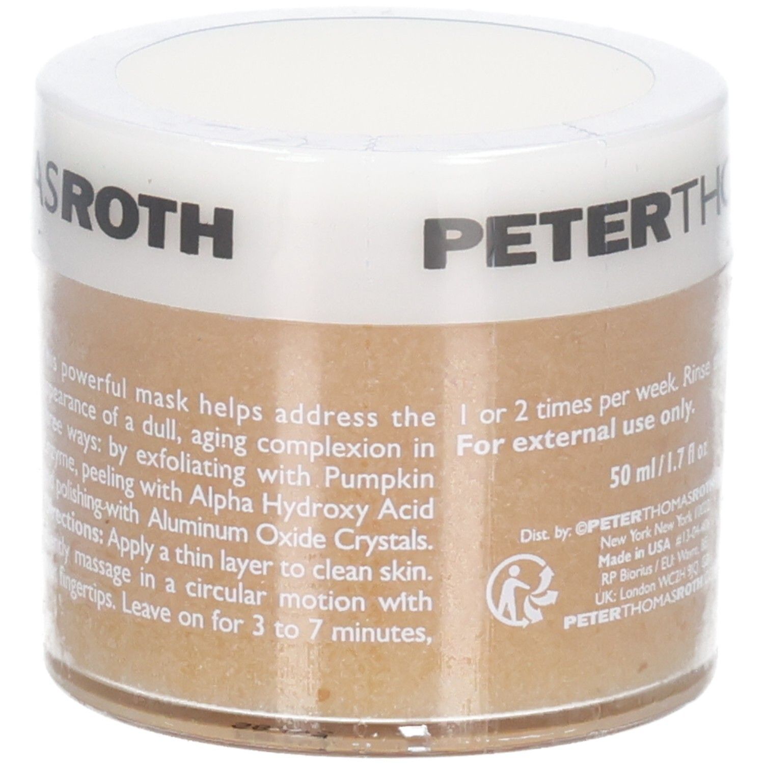 Peter Thomas Roth Pumpkin Maske, 50ml. Anwendungshinweise: dünn auftragen, sanft einmassieren, 3-7 Minuten einwirken lassen.