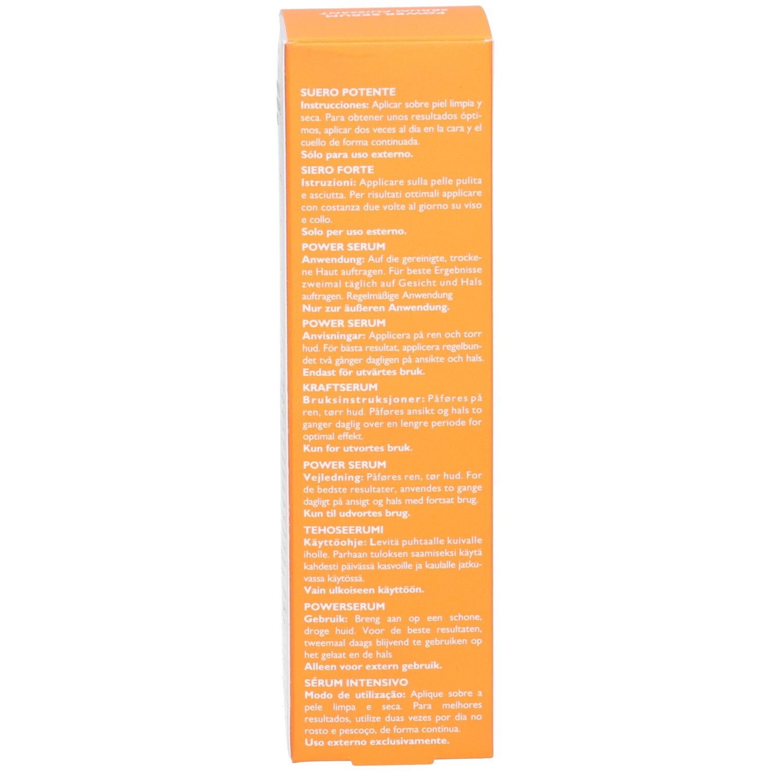 Peter Thomas Roth Potent C Power Serum Umverpackung mit mehrsprachigen Anwendungshinweisen.