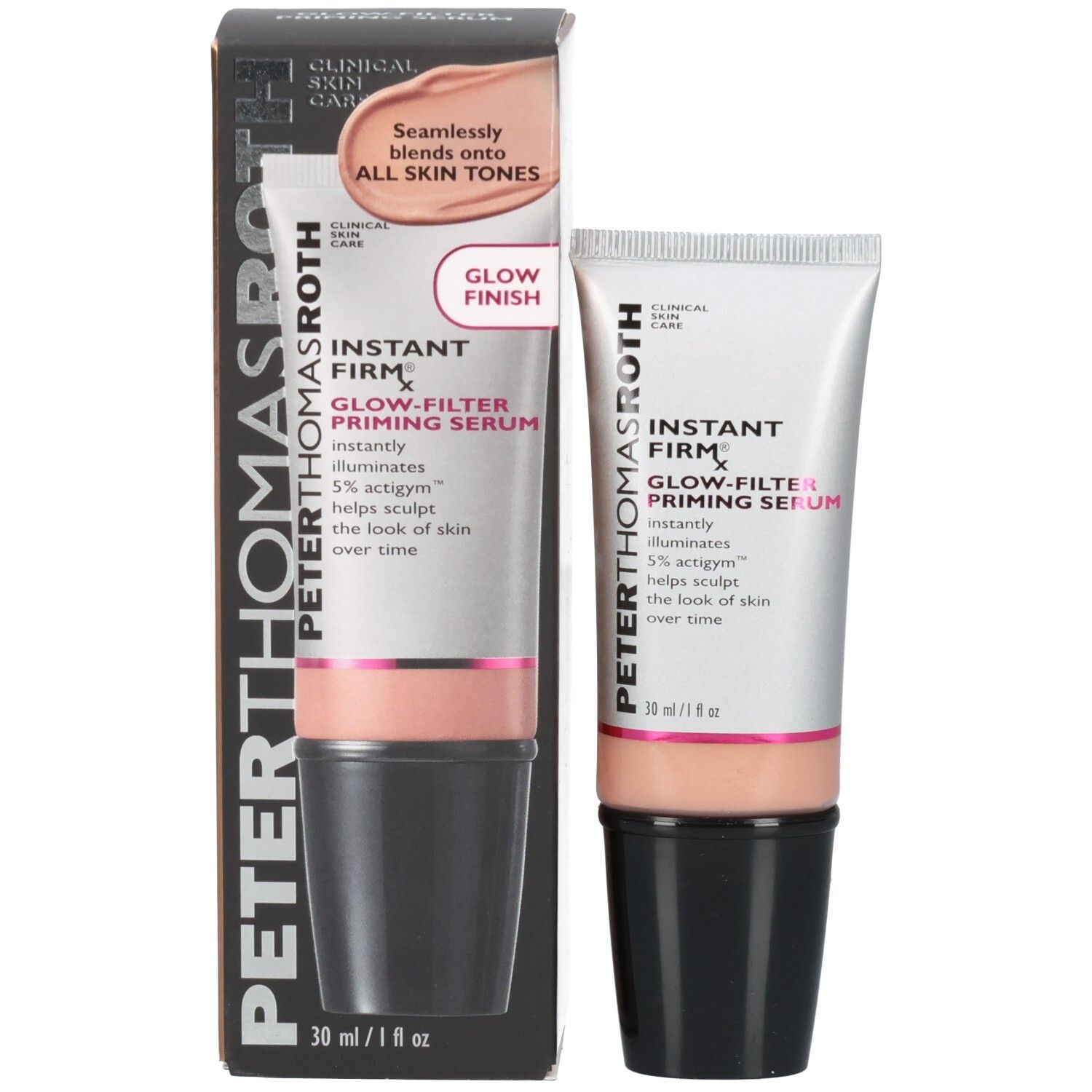 Peter Thomas Roth Instant Firmx Glow-Filter Priming Serum Tube und Kartonverpackung.