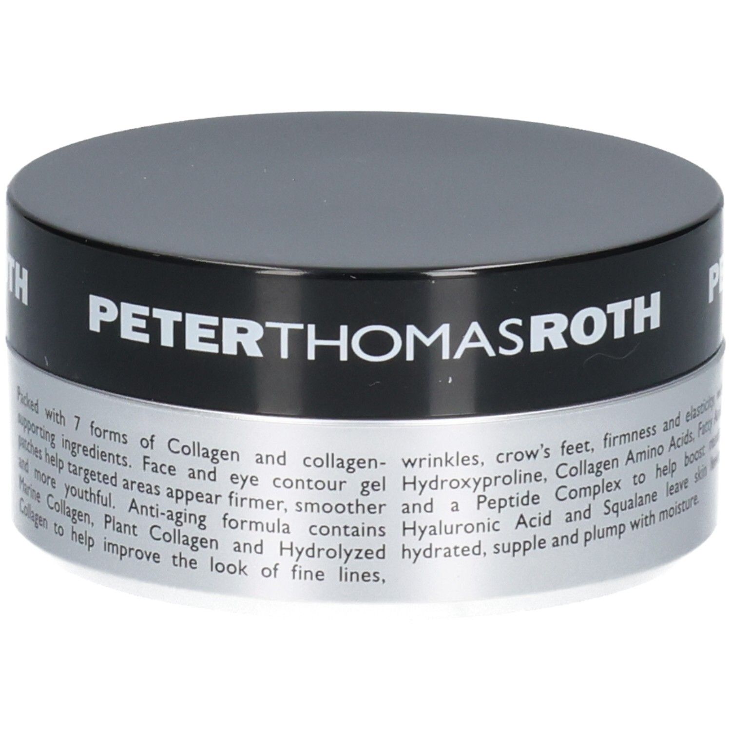 Peter Thomas Roth FIRMx Collagen Hydra-Gel Gesichts- und Augenpads: Beschreibung der Vorteile auf Englisch.