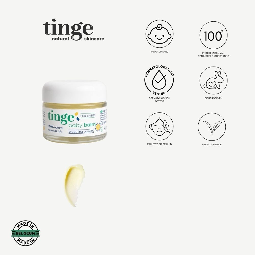 Tinge Babybalsem: Dermatologisch getest, vegan formule, gemaakt in België.