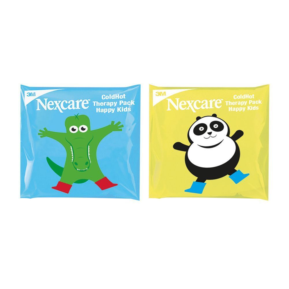 Twee cold/hot packs, één met krokodillenprint, de ander met pandaprint.