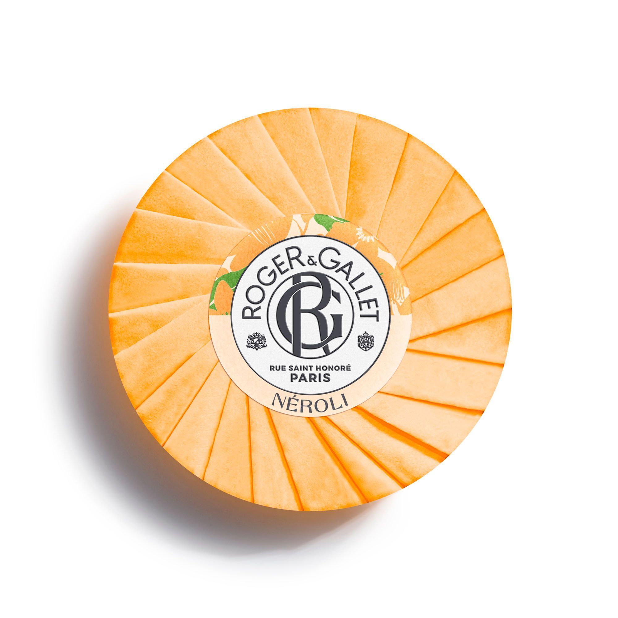 Roger & Gallet Savon Bienfaisant NÉROLI zeep, rond, oranje, 100g.