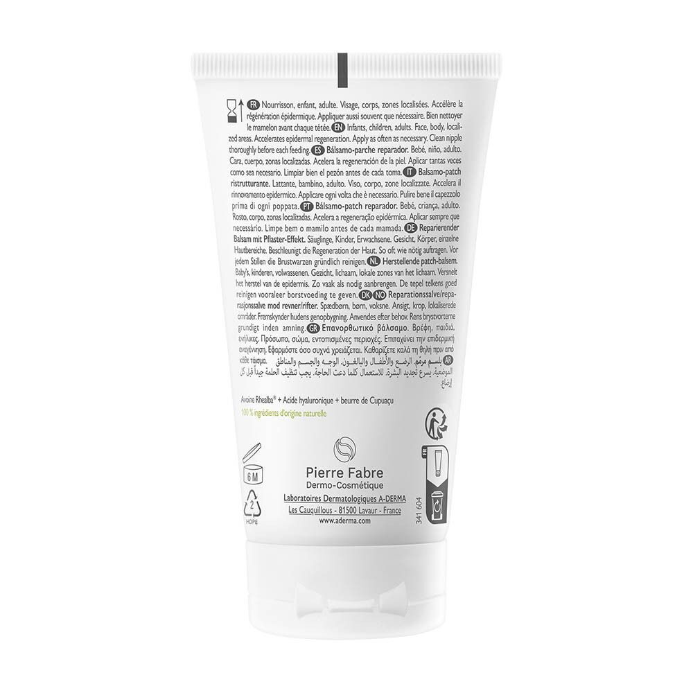 Achterkant van een A-Derma Epitheliale Ultra Repair tube met gebruiksaanwijzing en ingrediënten.
