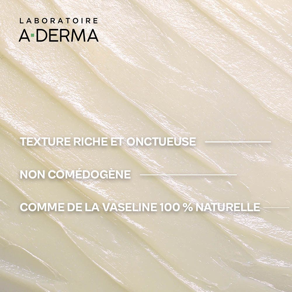 Gros plan sur la texture riche et onctueuse d'A-Derma Epitheliale Ultra Repair, non comédogène.