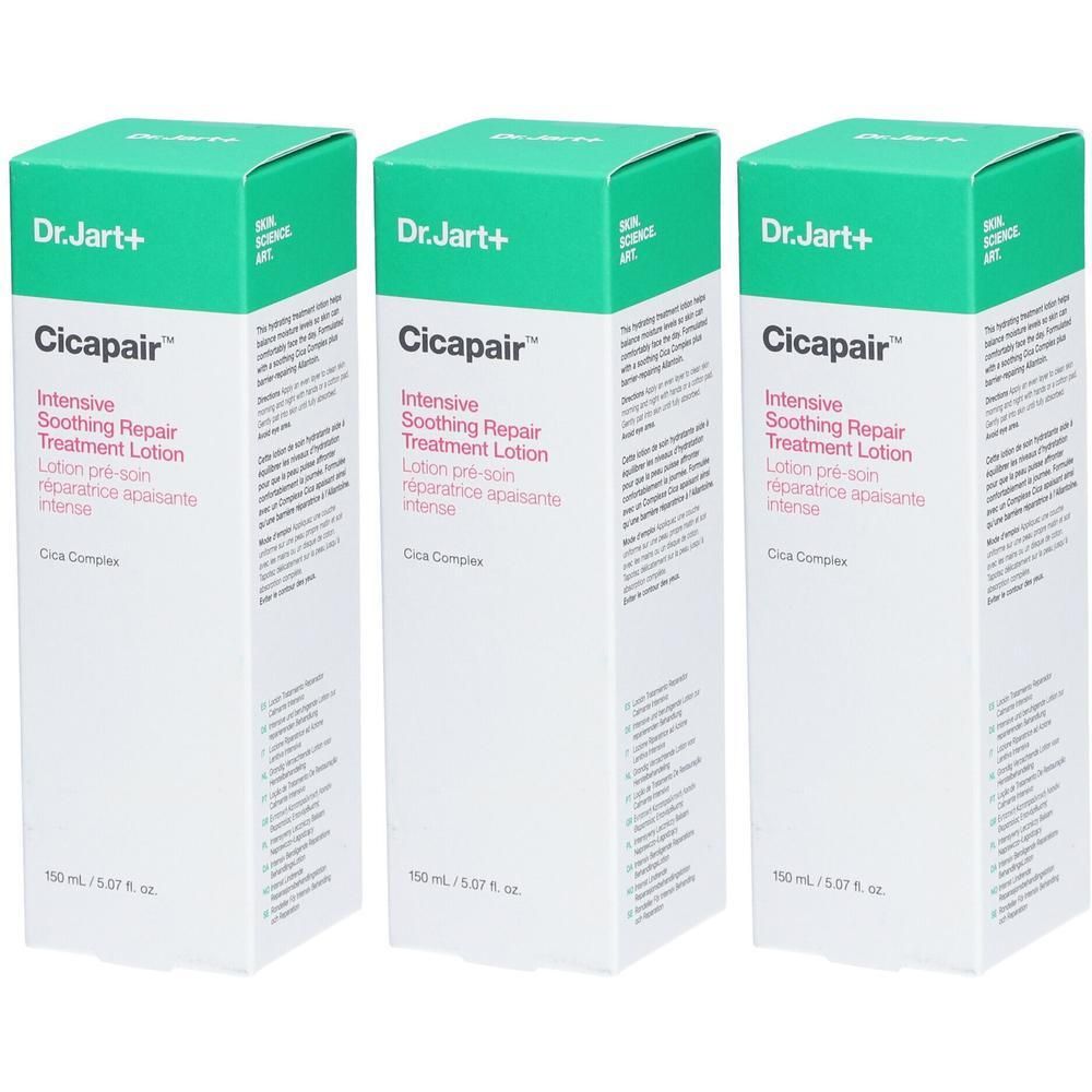 Drei Dr. Jart+ Cicapair Intensive Soothing Repair Treatment Lotion Kartons.