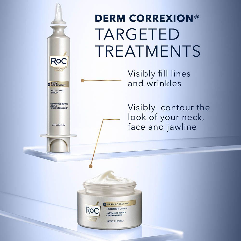 Ampoule et pot RoC Derm Correxion. Comble les rides, rehausse le visage et le cou.