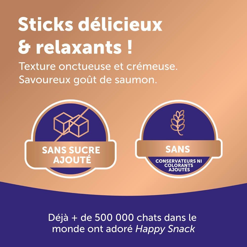 Friandises pour chats : 'Sans sucre ajouté' et 'Sans conservateurs ni colorants ajoutés'.