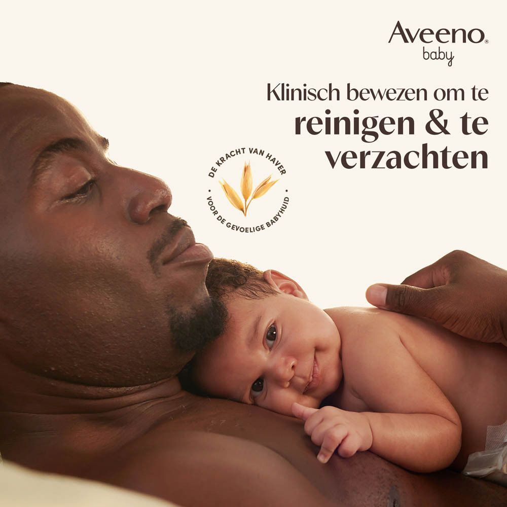 Vader en baby dicht bij elkaar. Aveeno Baby.