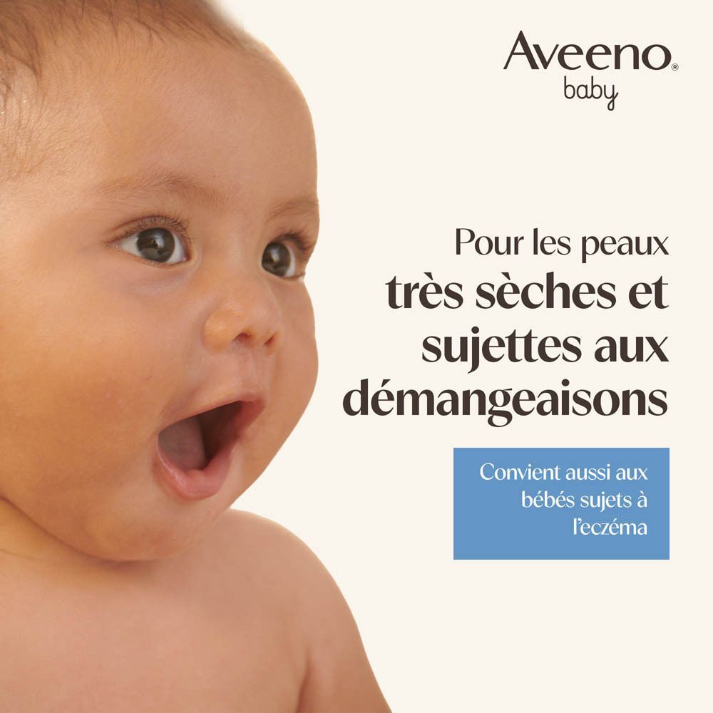 Visage de bébé. Aveeno Baby Dermexa pour peau sèche et qui démange.