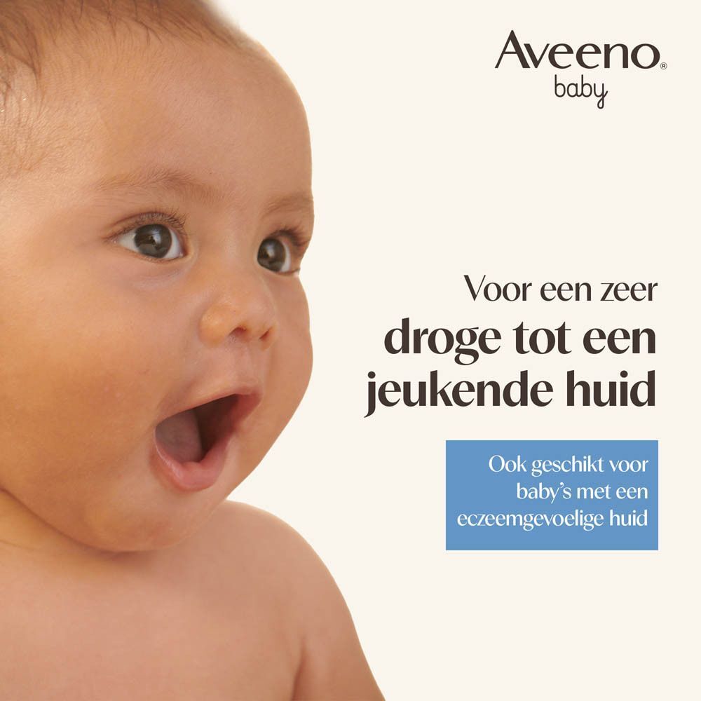 Babygezicht. Aveeno Baby Dermexa voor droge, jeukende huid.