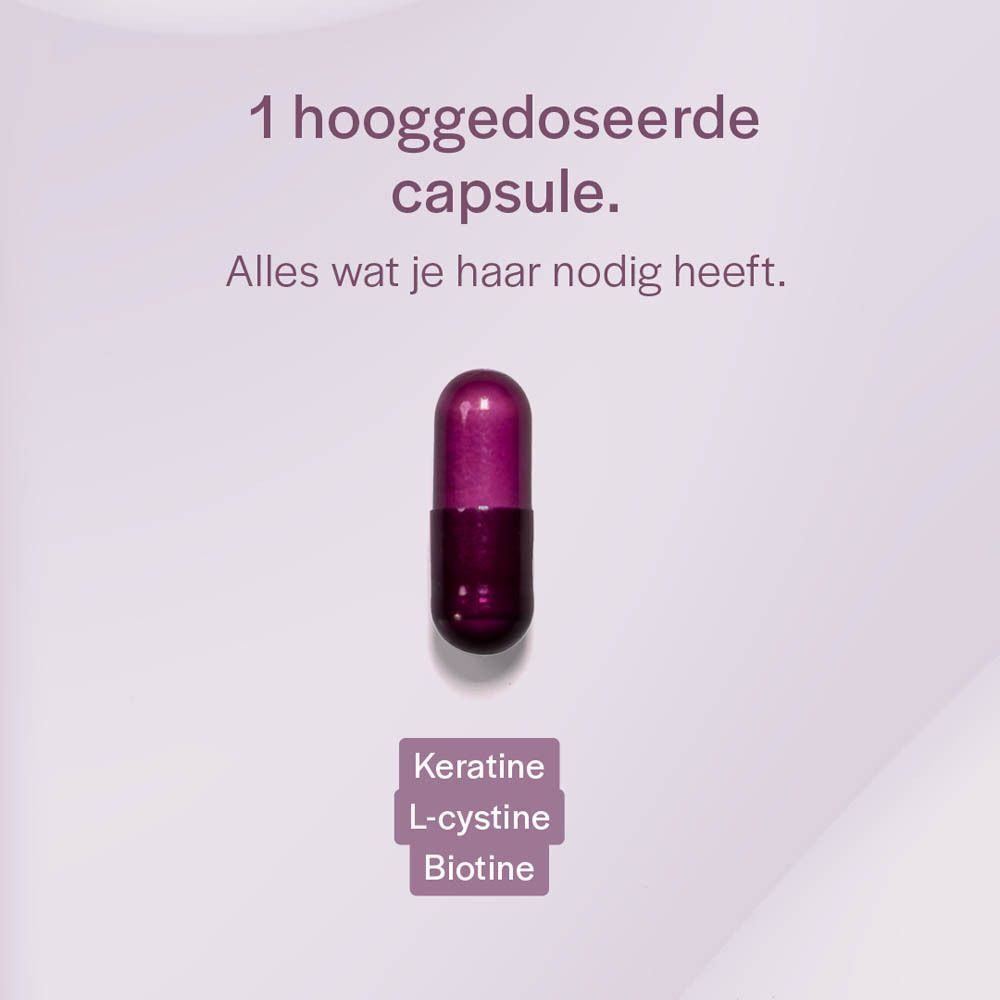 Eén hooggedoseerde capsule met Keratine, L-Cystine en Biotine.
