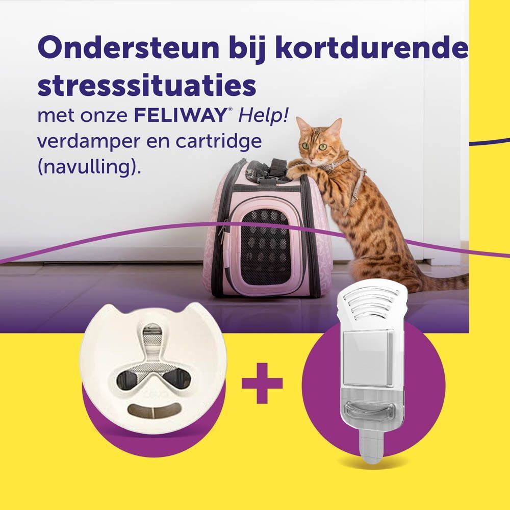 Feliway Help! diffuser en navulcartridge om katten te kalmeren. Pakket voor 3x7 dagen.