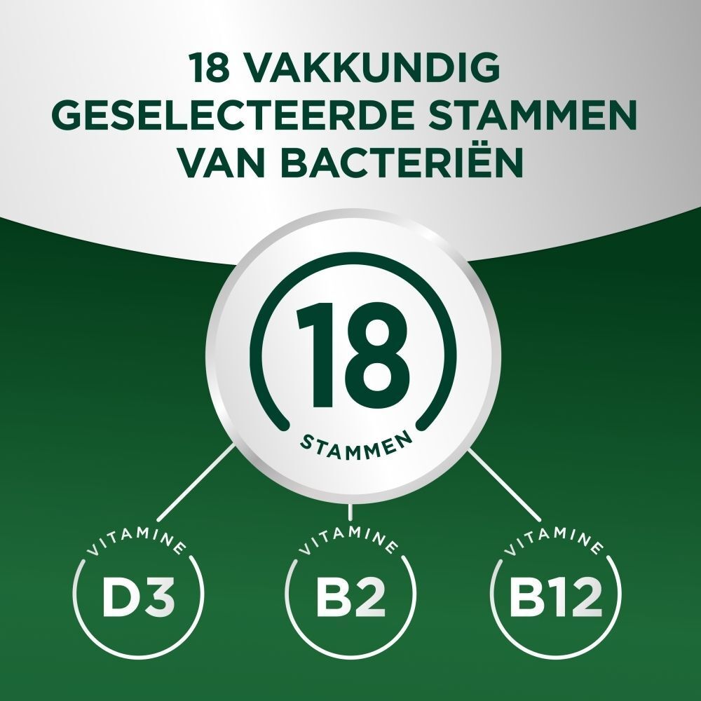 Centrum Multibiotics Plus: 18 stammen, vitamines D3, B2, B12.