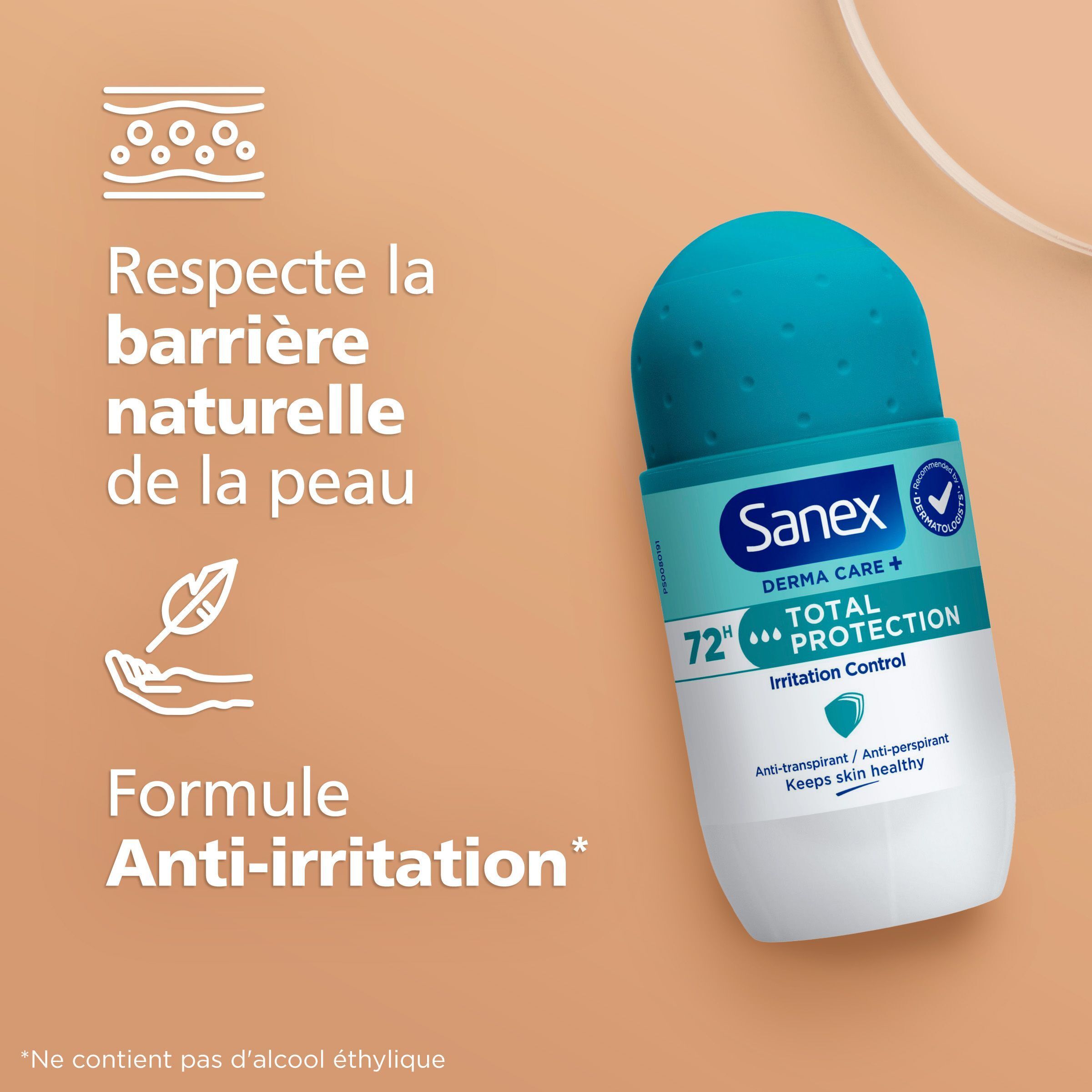 Sanex Derma Care+ Total Protection Roll-on anti-transpirant, contrôle des irritations.
