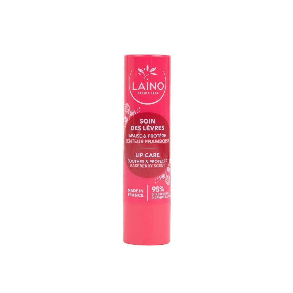 Een Laino lippenbalsemstick met frambozengeur.