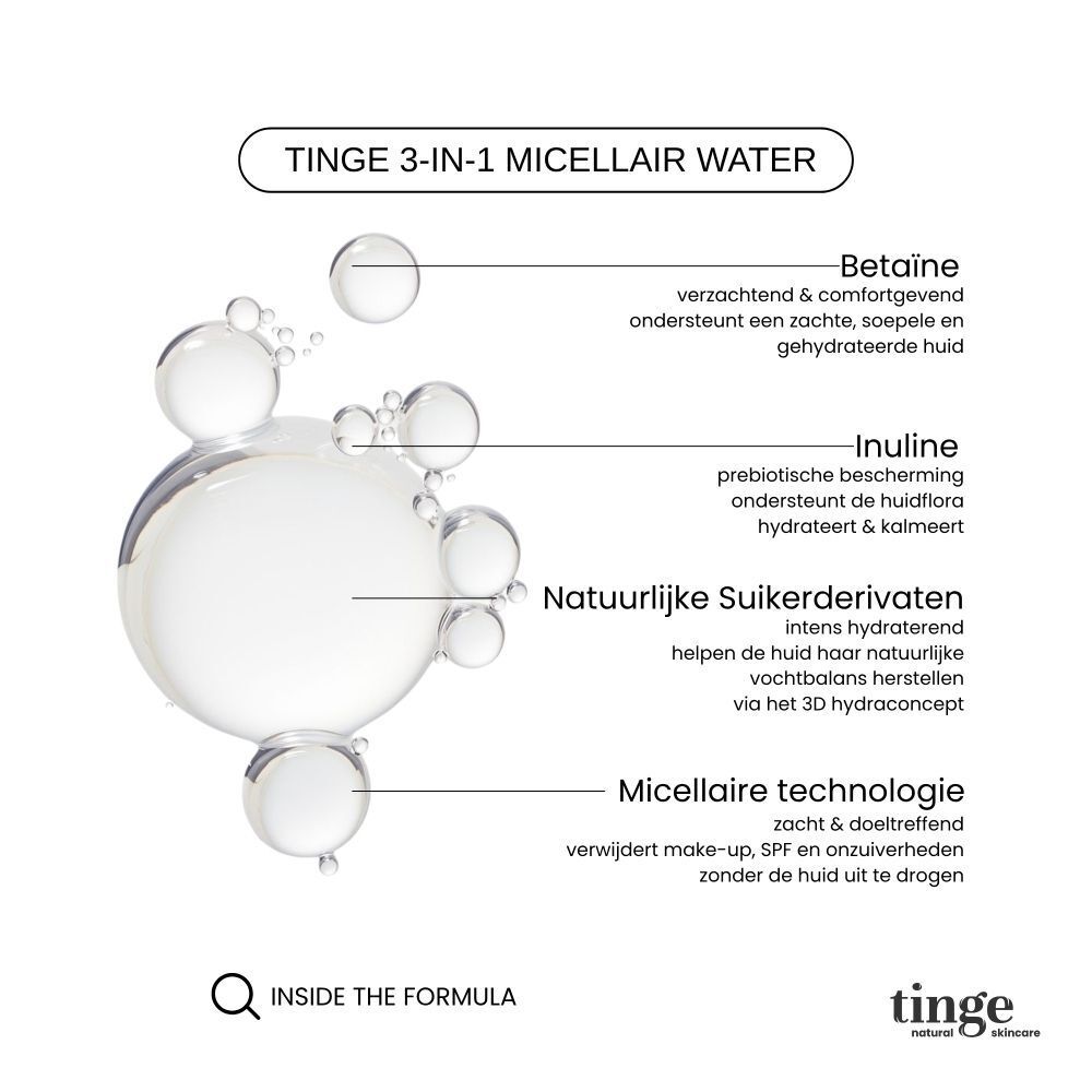 Tinge 3-in-1 Micellair Water | Reiniging & Make-up Remover | Hydraterend | Gezicht, Ogen & Lippen