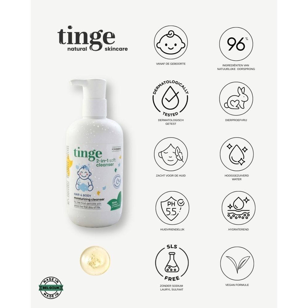 Tinge for Babies 2-in-1 Haar- & Lichaam Wasgel | Mild Reinigend | Hydraterend | Voor Fragiele Babyhuid