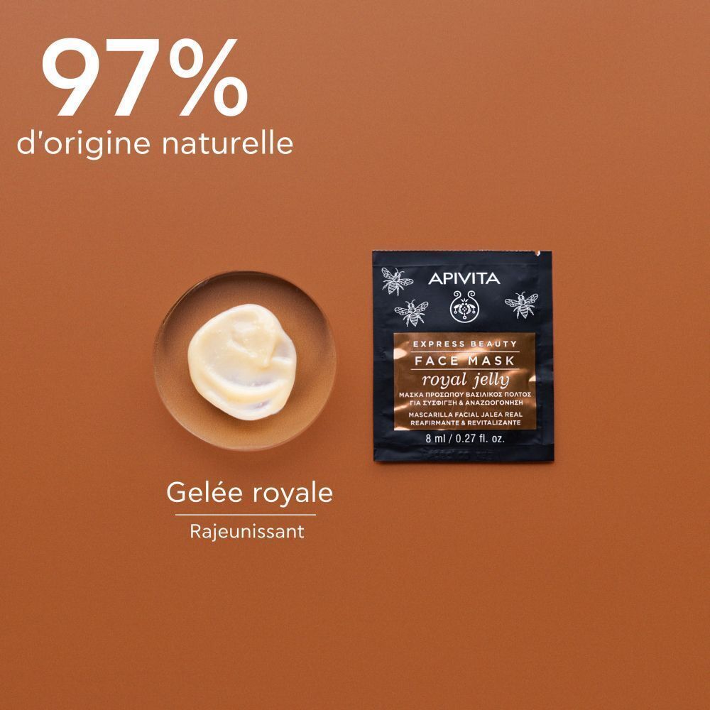 Masque facial Apivita à la gelée royale et un bol de crème de masque.