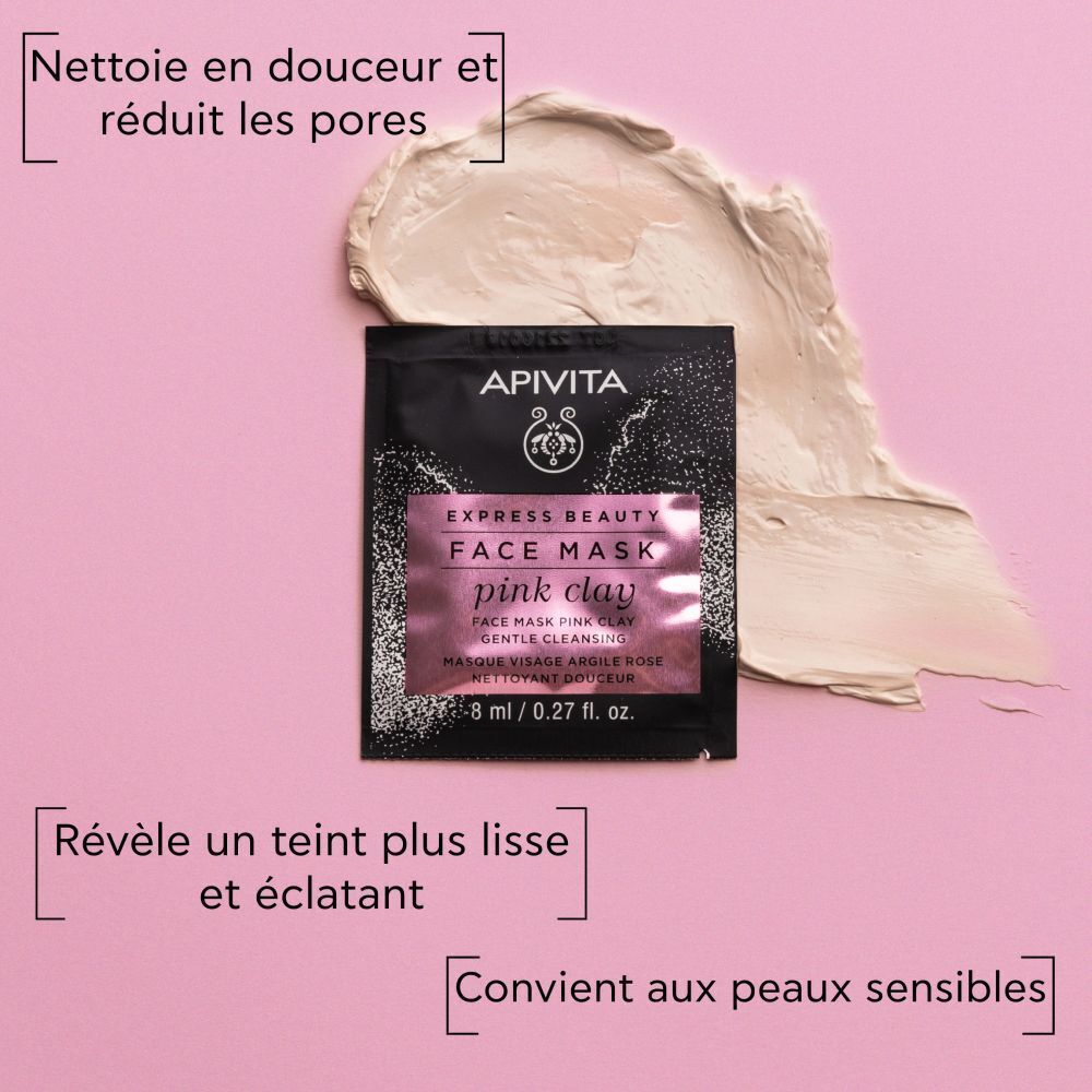 Apivita Express Beauty Masque Visage Argile Rose Nettoyant Douceur