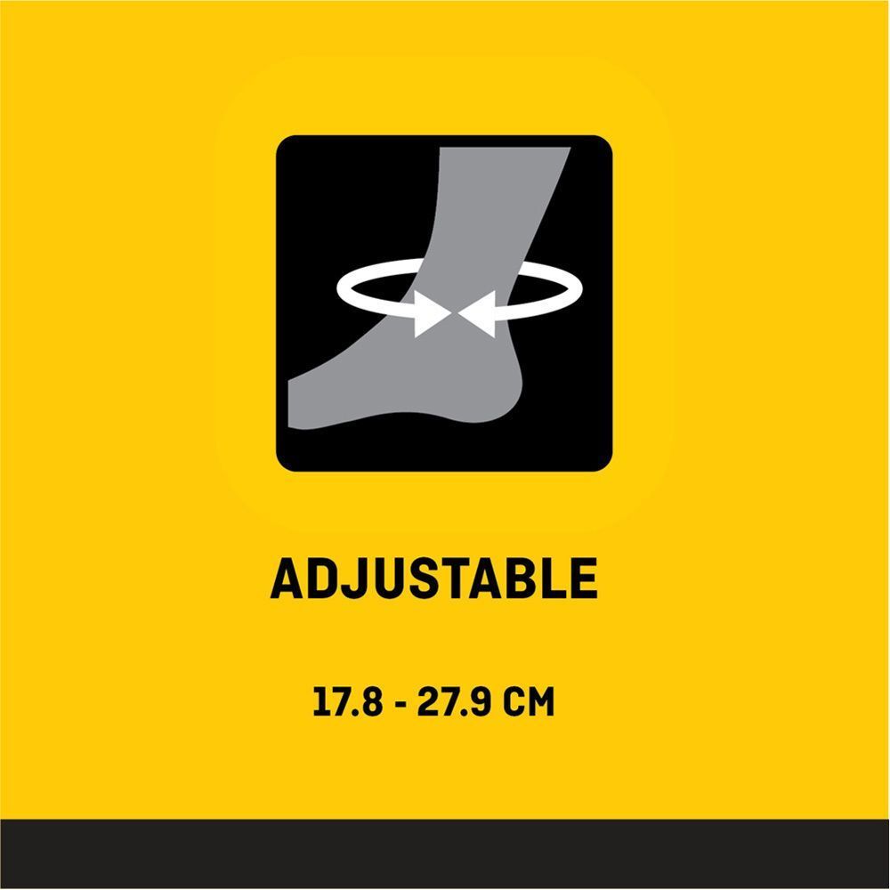 Graphique d'une chevillère avec indication de taille 17.8-27.9 cm et le mot 'Adjustable'.