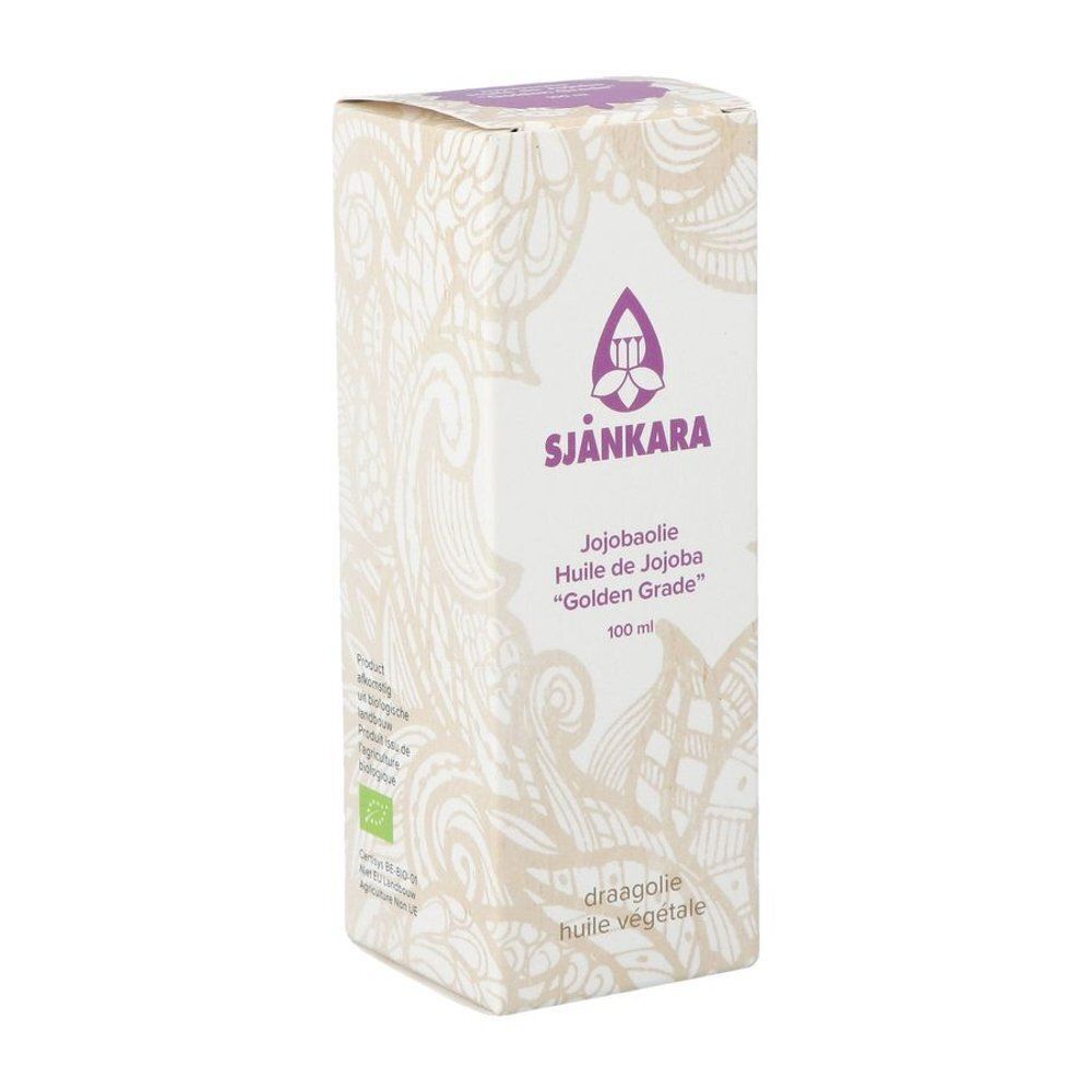 Emballage d'huile de jojoba Sjankara "Golden Grade" 100ml avec label bio.