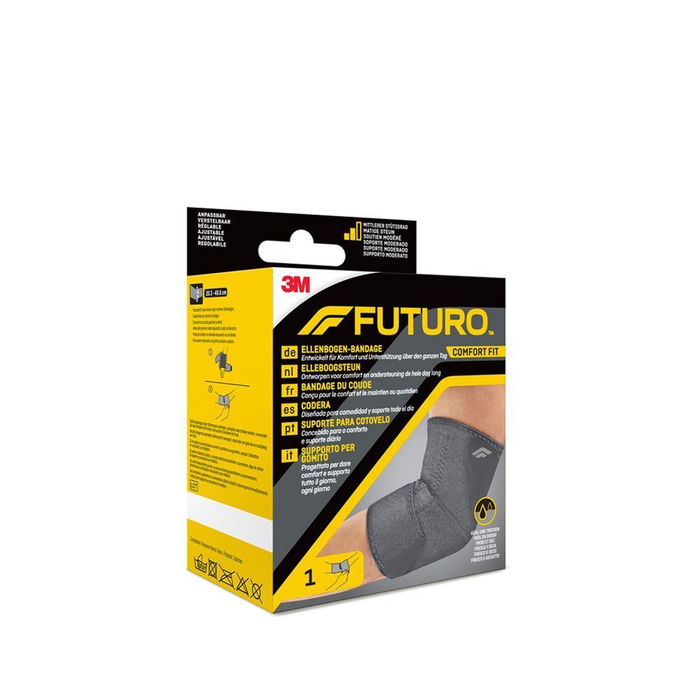 Un paquet de bandage de coude FUTURO Comfort Fit.