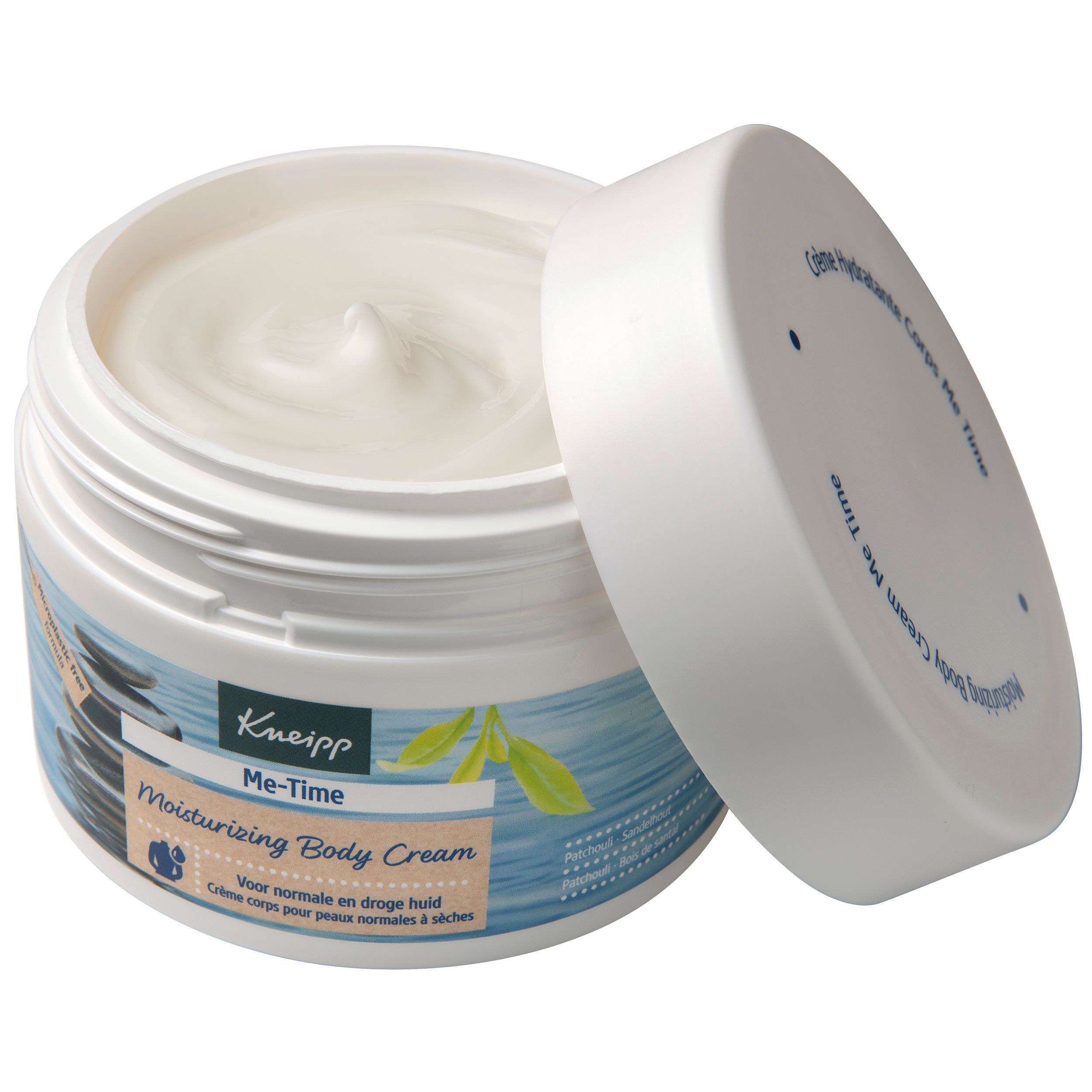 Pot ouvert de Crème Corps Hydratante Kneipp Me-Time, crème blanche visible à l'intérieur.