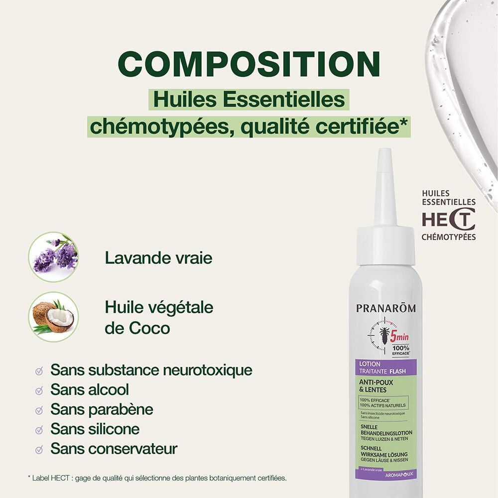 Pranarôm Aromapoux Lotion : composition aux huiles essentielles, sans substances nocives.