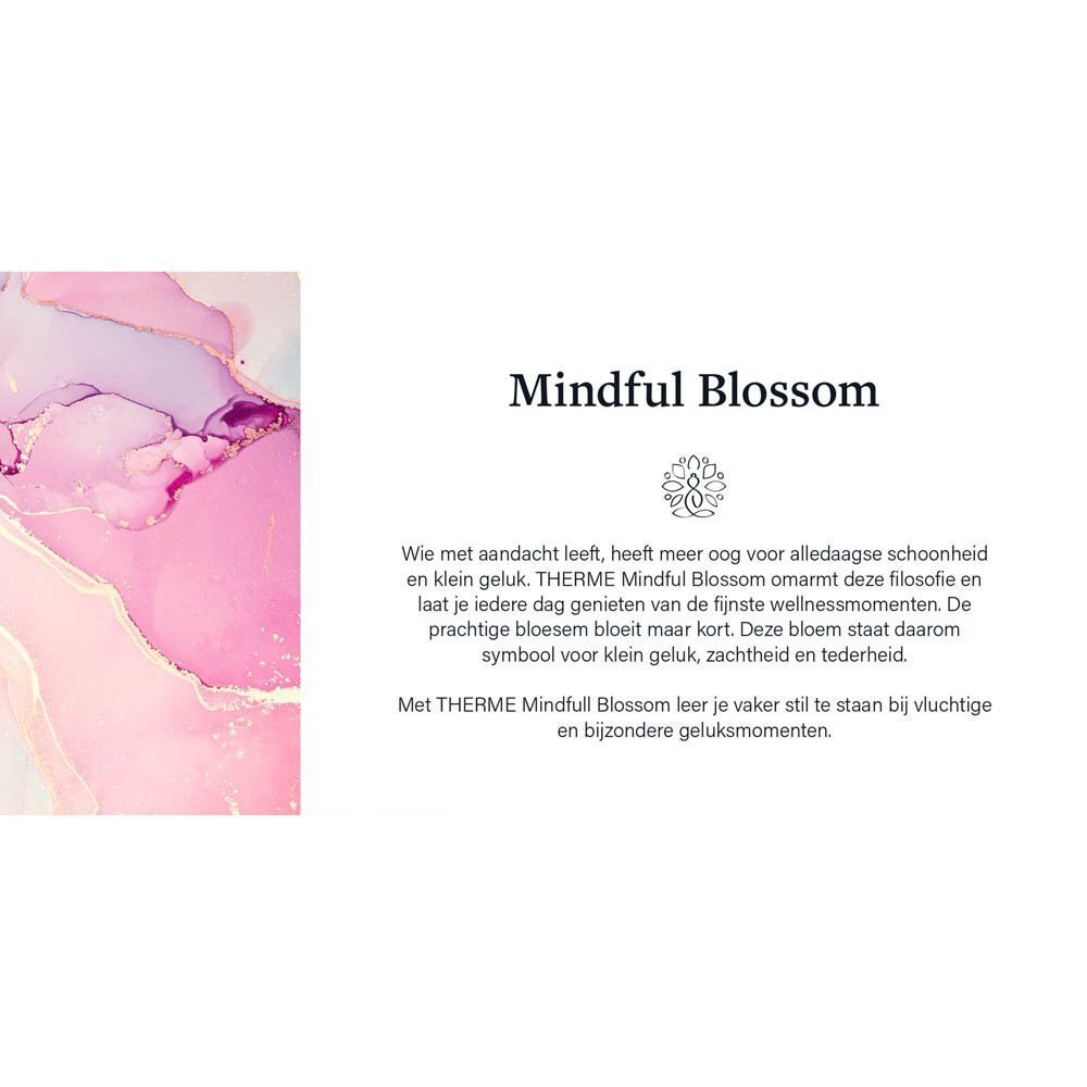 Therme Mindful Blossom Shower Scrub tube met roze en paars marmerpatroon.