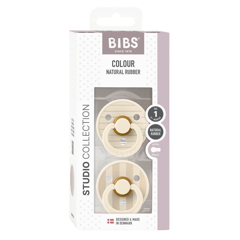 BIBS fopspeen, maat 1, 2-pack, crème en gestreept.