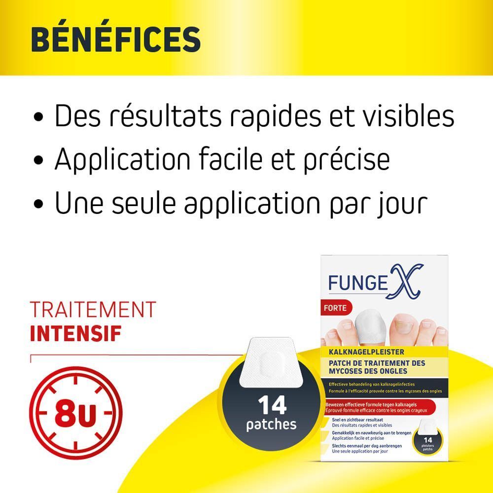 Cinq avantages des patchs Fungex Forte pour mycose des ongles, y compris des résultats rapides et une application facile.