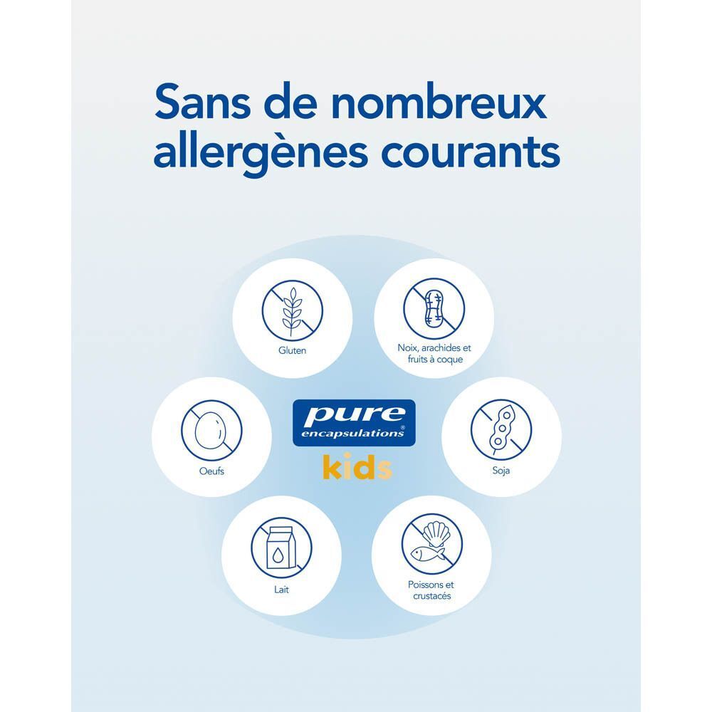 Symboles indiquant l'absence de gluten, œufs, lait, noix, soja, poissons et crustacés.