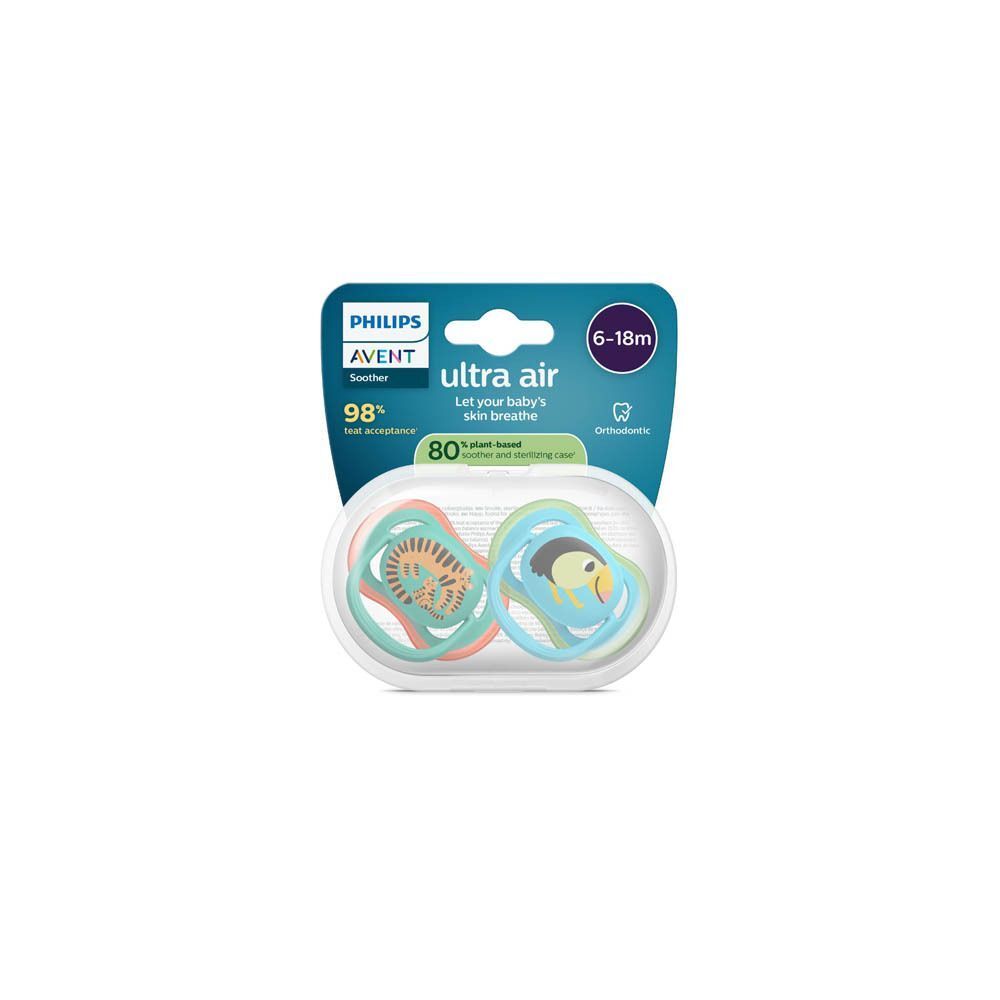 Deux sucettes Philips Avent Ultra Air dans un emballage, 6-18 mois.