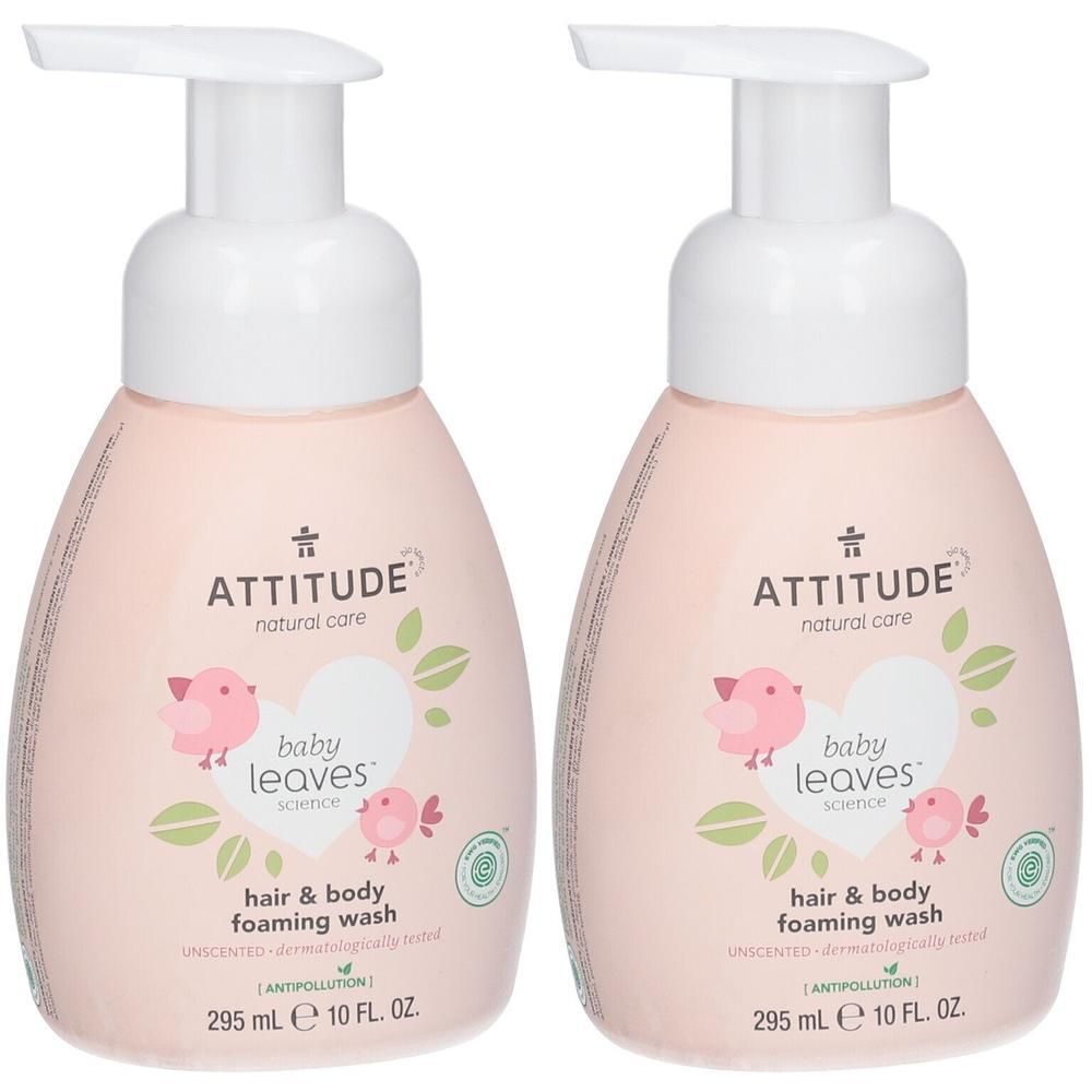 Attitude Baby Leaves 2-in-1 Haar & Lichaam Schuimende Wasgel Zonder Parfum x2 2x295 ml Waschgel