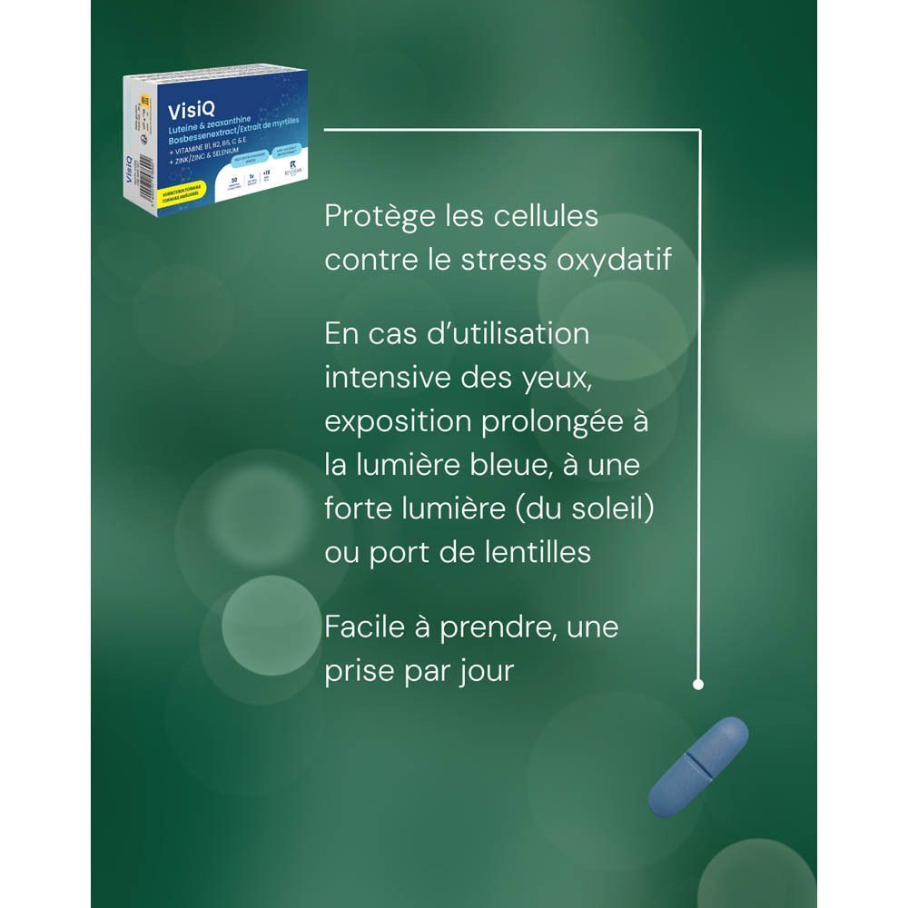 VisiQ protège les cellules du stress oxydatif, en cas d'usage intensif des yeux et de lumière bleue.