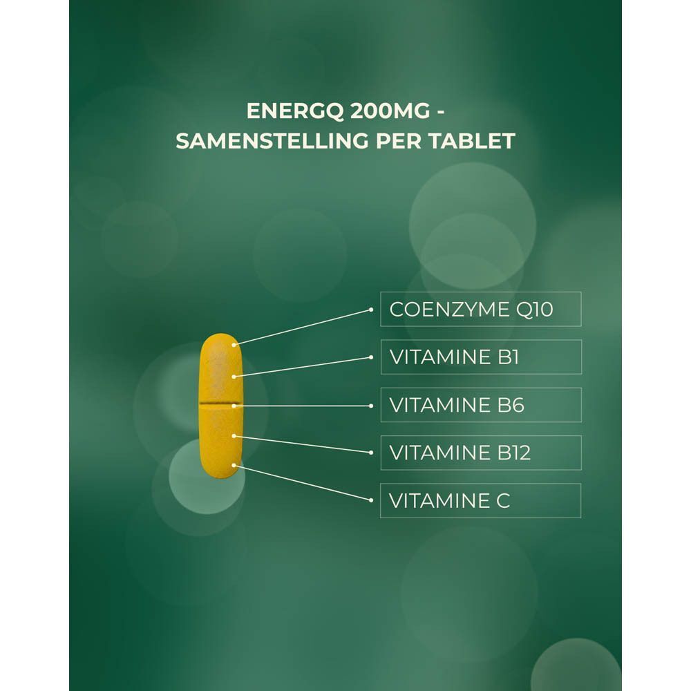 EnergQ Coenzyme Q10 200 mg: samenstelling per tablet met vitamines.