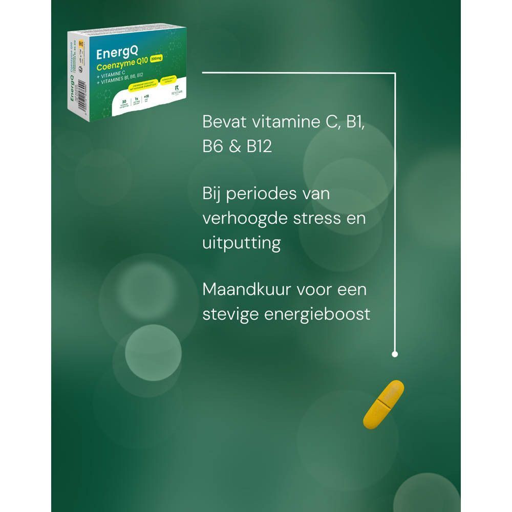 EnergQ Coenzym Q10 200mg: Vitamines C, B1, B6, B12. Maandkuur.