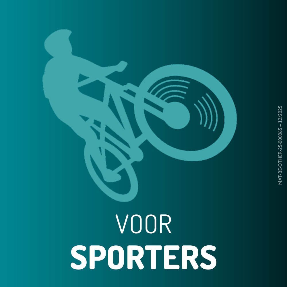 Silhouet van een fietser die een wheelie maakt, met tekst 'Voor sporters'.
