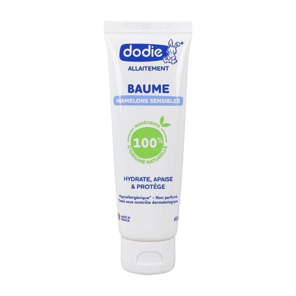 Een tube Dodie Tepelverzorging balsem voor gevoelige tepels, 40ml, 100% natuurlijke ingrediënten.