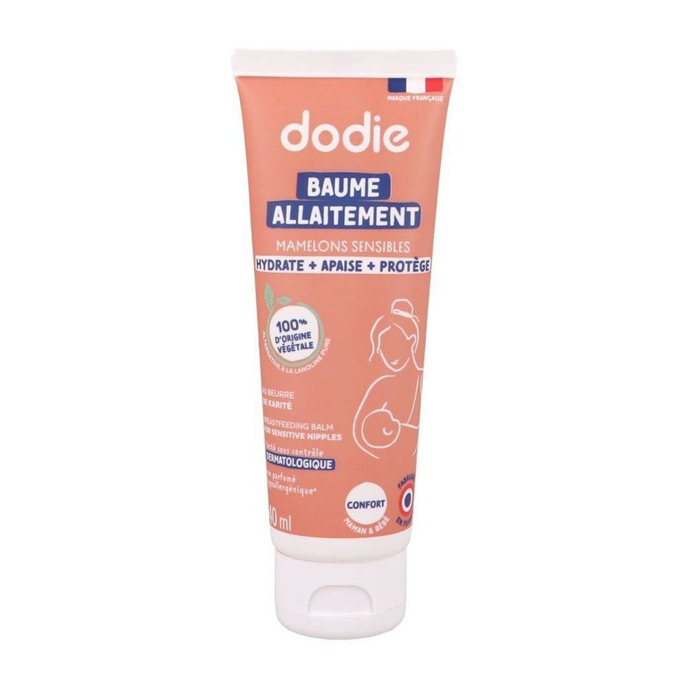 Un tube de baume Dodie Allaitement pour mamelons sensibles, 40ml, alternative végétale à la lanoline.