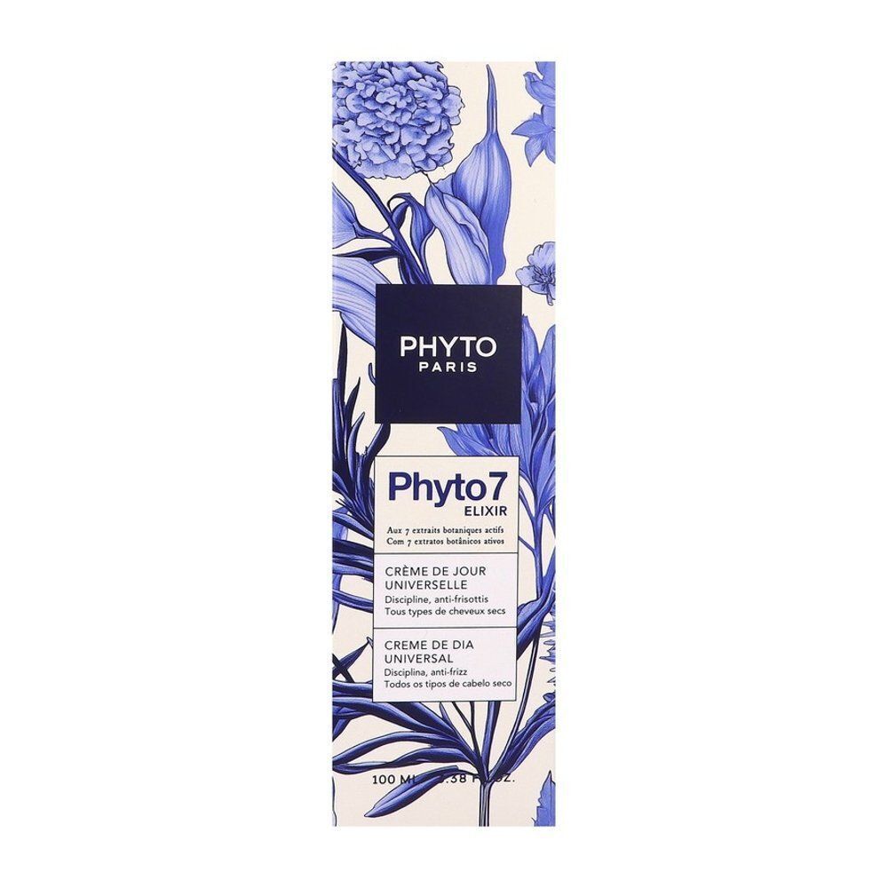 Boîte de Phyto 7 Elixir Crème de jour universelle, design floral.